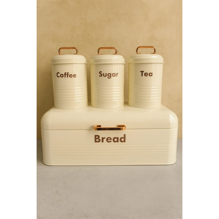 4 LÜ MUTFAK SETİ EKMEKLİKÇAY KAHVE ŞEKERLİK KREM 43x20