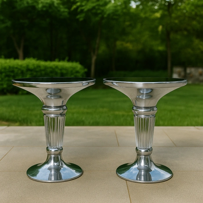 AYAĞI KRİSTAL PAŞABAHÇE CAM SEHPA 2 Lİ GÜMÜŞ 70x47