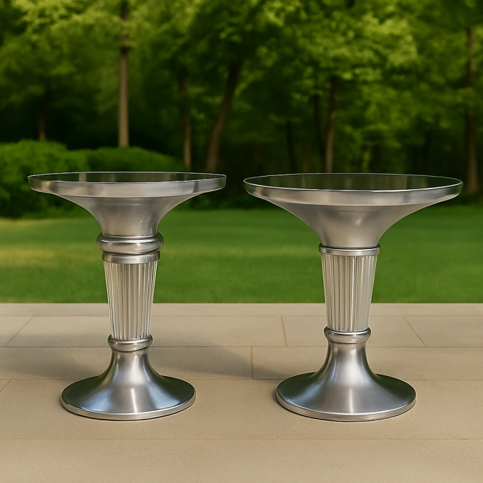 AYAĞI KRİSTAL PAŞABAHÇE CAM SEHPA 2 Lİ GÜMÜŞ 70x47