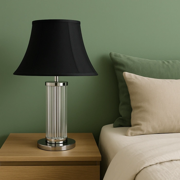 SİYAH ŞAPKALI KROM-CAM KOLON ABAJUR (YATAK ODASI)