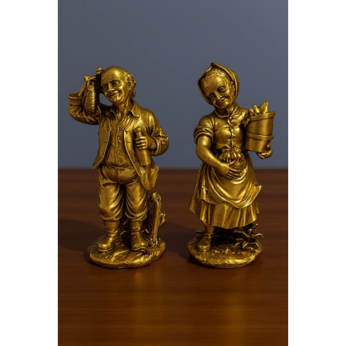 KÖYLÜ AMCA VE TEYZE GÜMÜŞ VE GOLD DEKORATİF BİBLOLAR 20X10