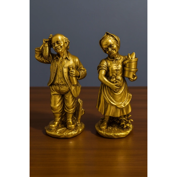 KÖYLÜ AMCA VE TEYZE GÜMÜŞ VE GOLD DEKORATİF BİBLOLAR 20X10