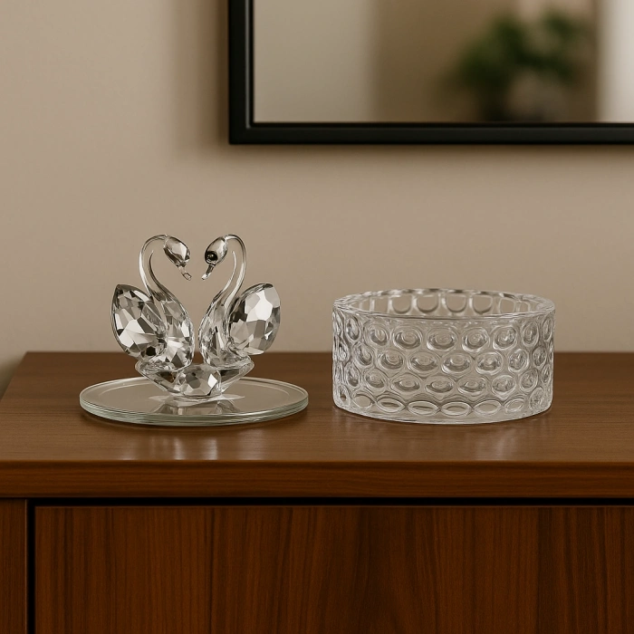 KRİSTAL İKİ KUĞULU TAKI TOKA KUTUSU 12X8