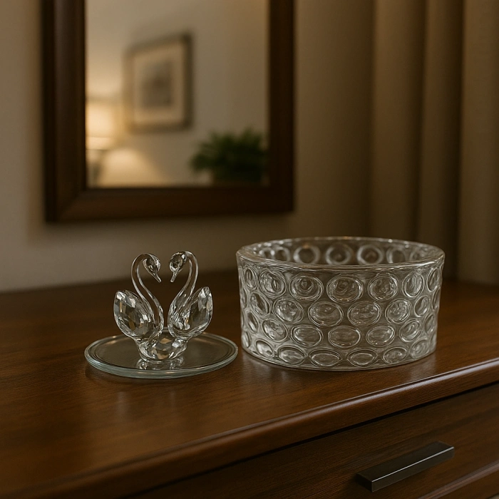 KRİSTAL İKİ KUĞULU TAKI TOKA KUTUSU 12X8