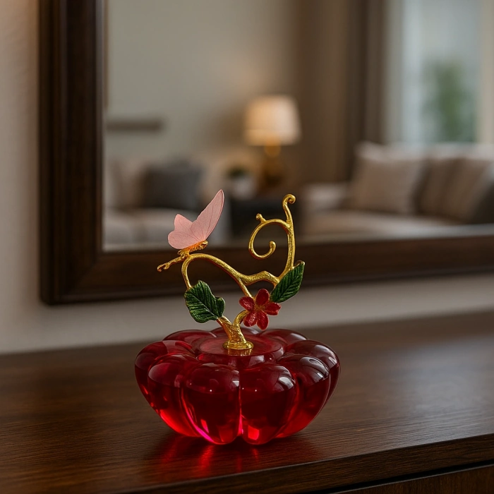 KRİSTAL KELEBEKLİ DEKORATİF KAPAKLI OBJE 10X8