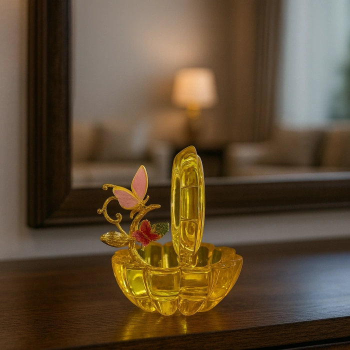 KRİSTAL KELEBEKLİ DEKORATİF KAPAKLI OBJE 10X8