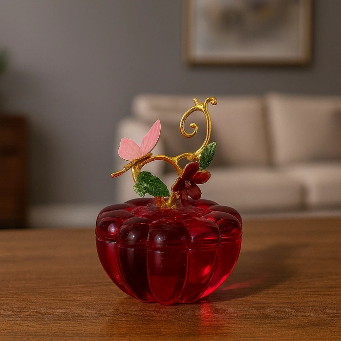 KRİSTAL KELEBEKLİ DEKORATİF KAPAKLI OBJE 10X8