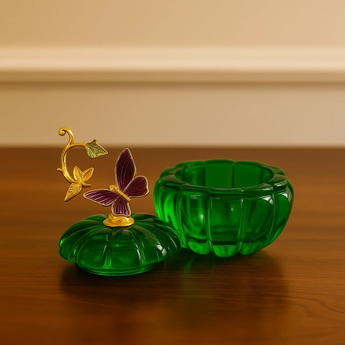 KRİSTAL KELEBEKLİ DEKORATİF KAPAKLI OBJE 10X8