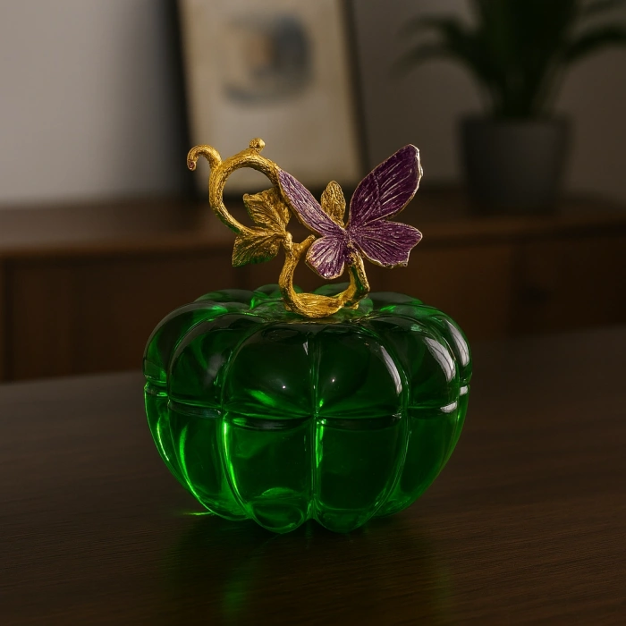 KRİSTAL KELEBEKLİ DEKORATİF KAPAKLI OBJE 10X8