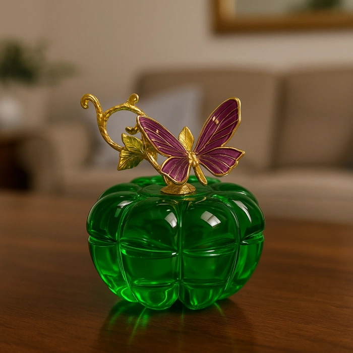 KRİSTAL KELEBEKLİ DEKORATİF KAPAKLI OBJE 10X8