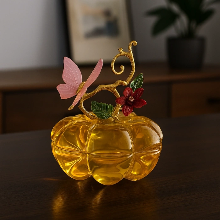 KRİSTAL KELEBEKLİ DEKORATİF KAPAKLI OBJE 10X8