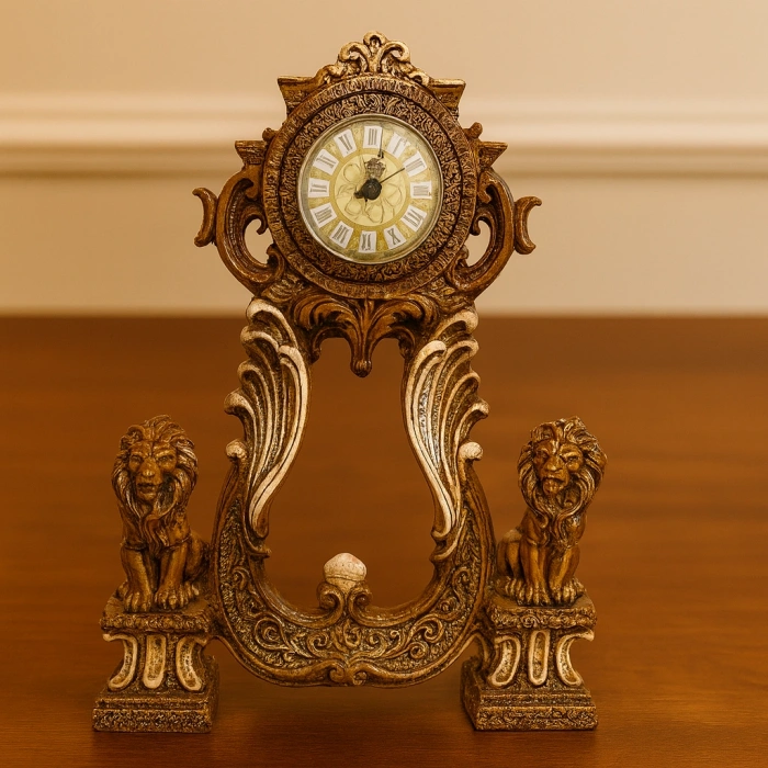 ASLAN FİGÜRLÜ DEKORATİF MASA SAATİ KRALİYET TARZI 40X28