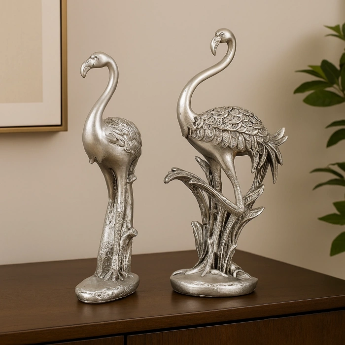 GOLD VE GÜMÜŞ RENK FLAMİNGO BİBLO SETİ 2 Lİ 45X18