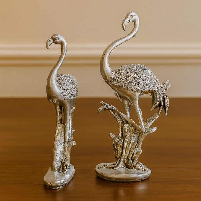 GOLD VE GÜMÜŞ RENK FLAMİNGO BİBLO SETİ 2 Lİ 45X18