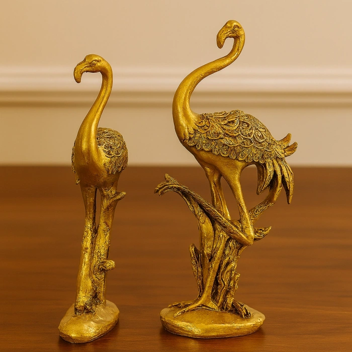 GOLD VE GÜMÜŞ RENK FLAMİNGO BİBLO SETİ 2 Lİ 45X18