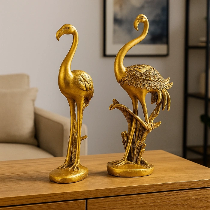 GOLD VE GÜMÜŞ RENK FLAMİNGO BİBLO SETİ 2 Lİ 45X18