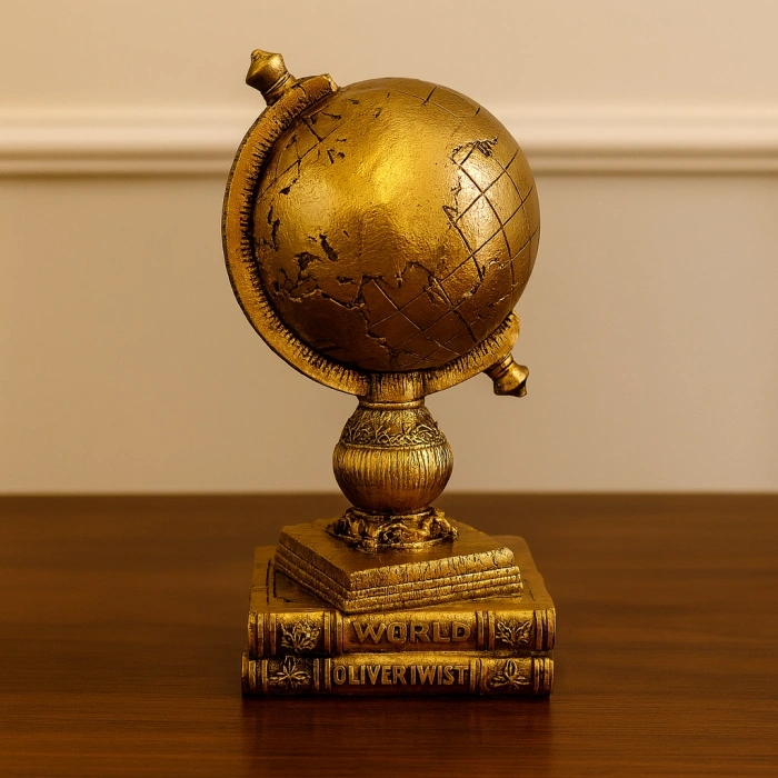 KAHVE VE GOLD ANTİK GÖRÜNÜMLÜ DÜNYA KÜRESİ BİBLO 27X15