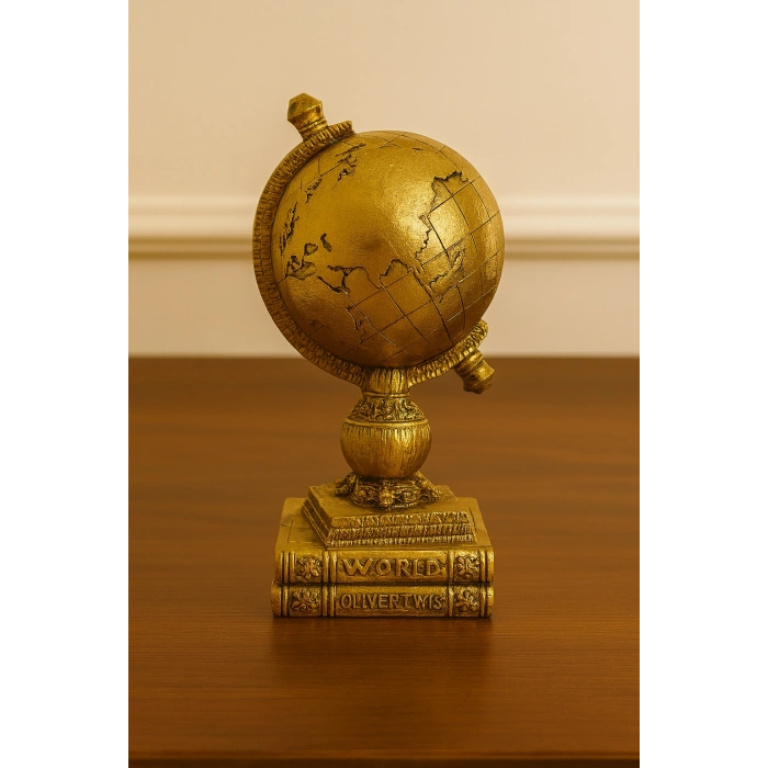 KAHVE VE GOLD ANTİK GÖRÜNÜMLÜ DÜNYA KÜRESİ BİBLO 27X15