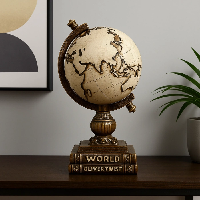 KAHVE VE GOLD ANTİK GÖRÜNÜMLÜ DÜNYA KÜRESİ BİBLO 27X15