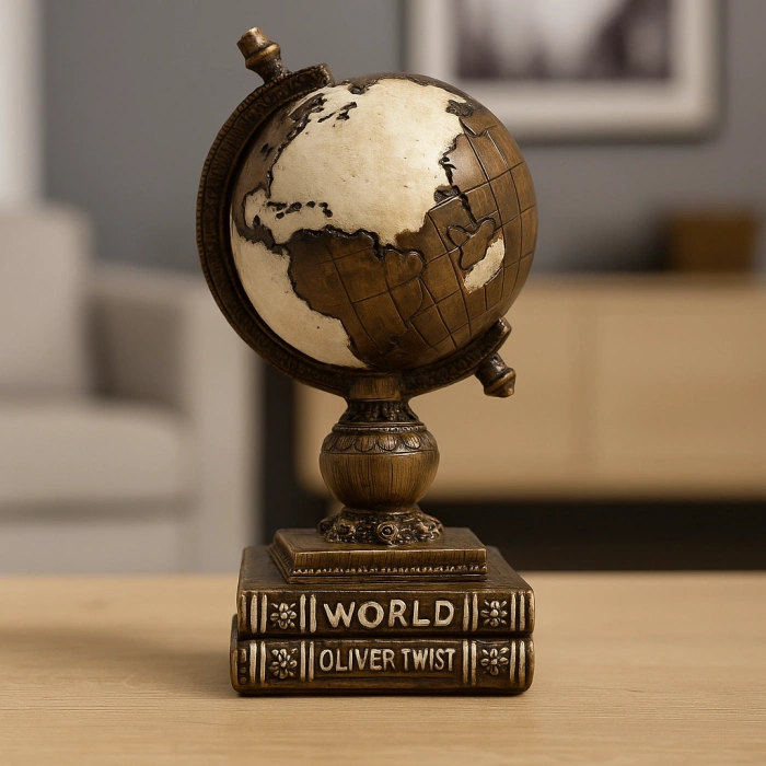 KAHVE VE GOLD ANTİK GÖRÜNÜMLÜ DÜNYA KÜRESİ BİBLO 27X15