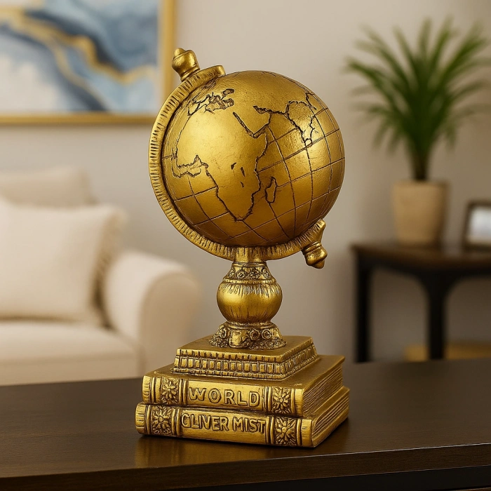 KAHVE VE GOLD ANTİK GÖRÜNÜMLÜ DÜNYA KÜRESİ BİBLO 27X15