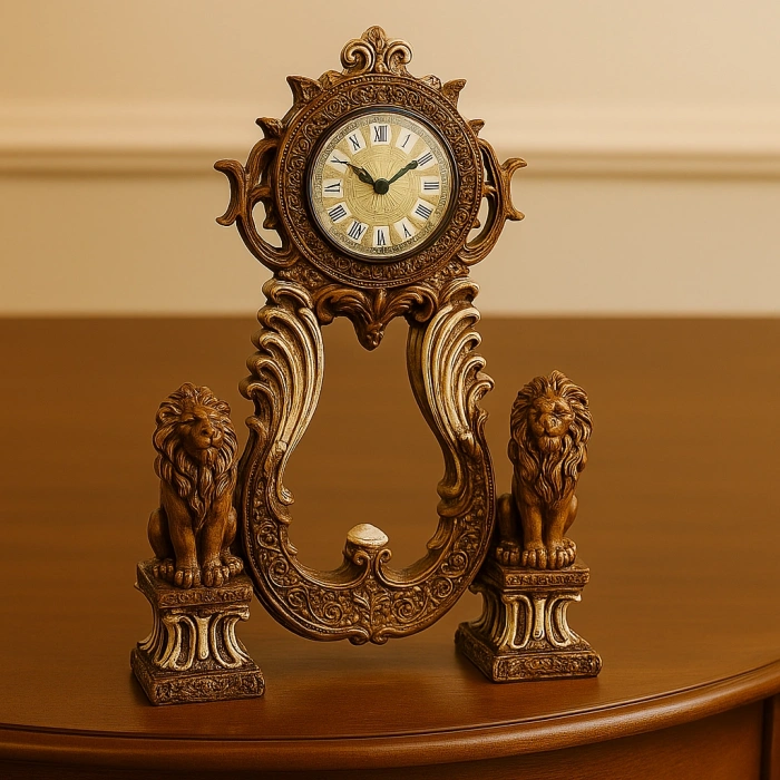 ASLAN FİGÜRLÜ DEKORATİF MASA SAATİ KRALİYET TARZI 40X28