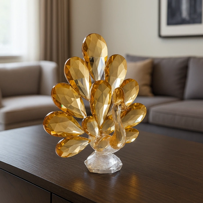 GOLD TAVUS KUŞU KRİSTAL CAM KB 9x12