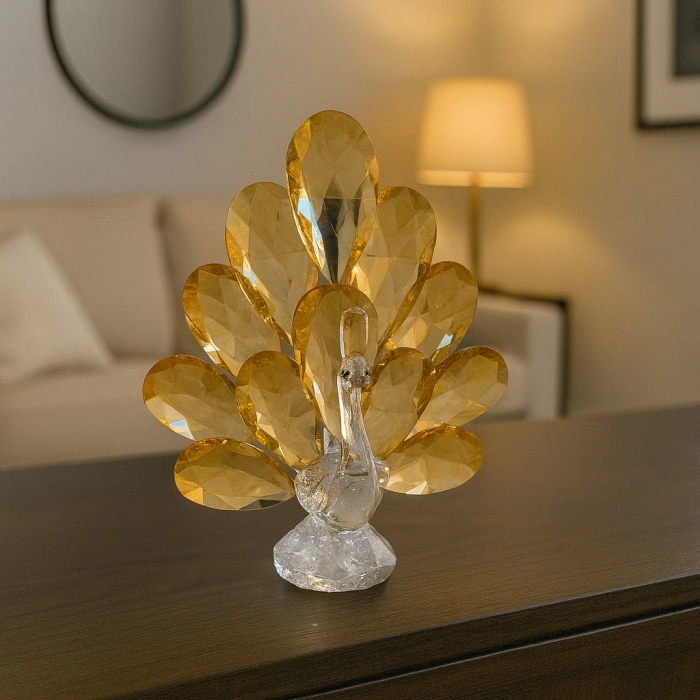 GOLD TAVUS KUŞU KRİSTAL CAM KB 9x12