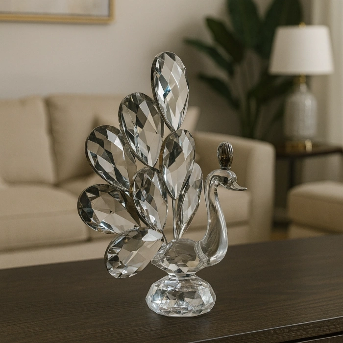 GÜMÜŞ TAVUS KUŞU KRİSTAL CAM KB 9x12