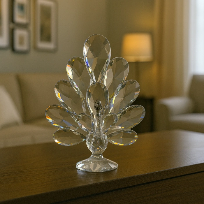 GÜMÜŞ TAVUS KUŞU KRİSTAL CAM OB 12x16