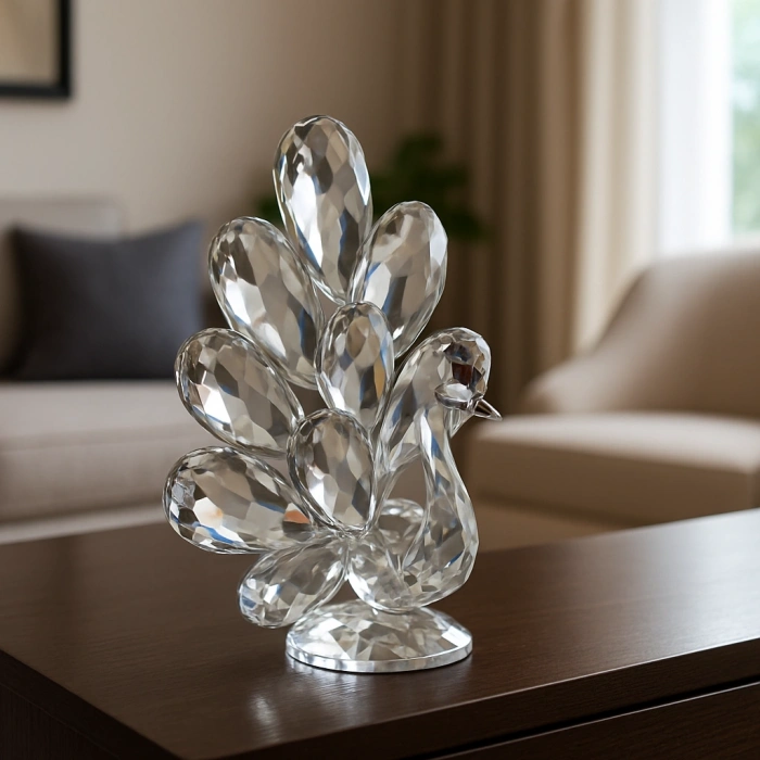 GÜMÜŞ TAVUS KUŞU KRİSTAL CAM OB 12x16