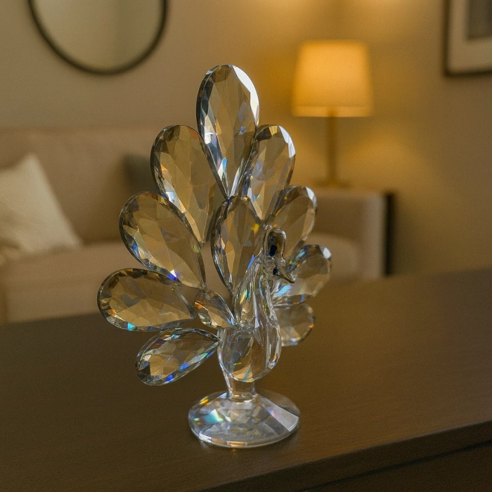 GÜMÜŞ TAVUS KUŞU KRİSTAL CAM OB 12x16