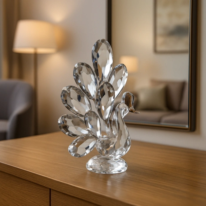 GÜMÜŞ TAVUS KUŞU KRİSTAL CAM OB 12x16