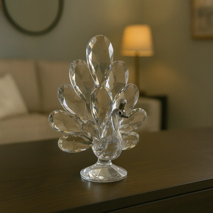 GÜMÜŞ TAVUS KUŞU KRİSTAL CAM OB 12x16