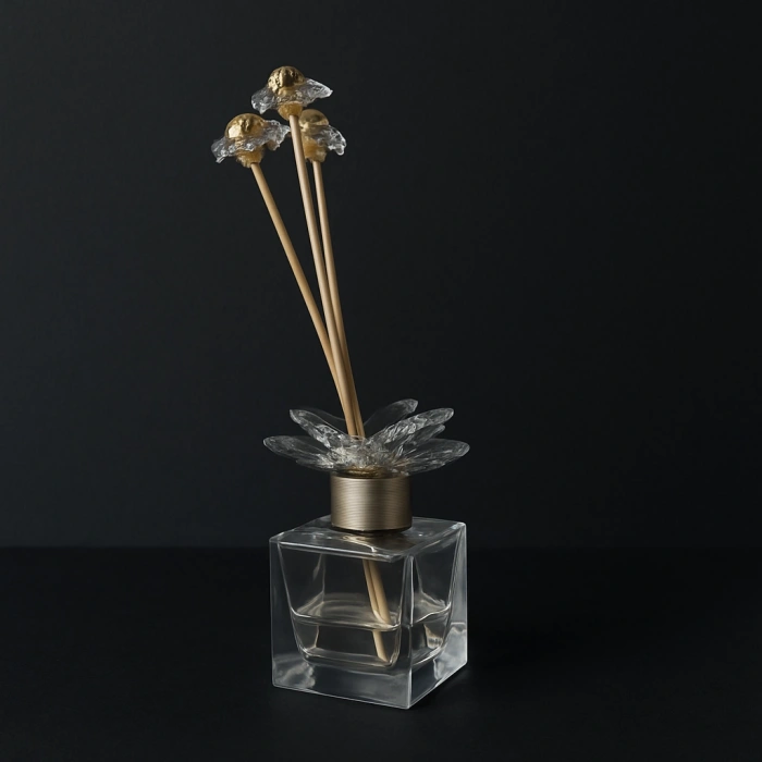 KRİSTAL KOKU ŞİŞESİ ÇUBUKLU ÇİÇEK TAŞLA SÜSLENMİŞ 25X8