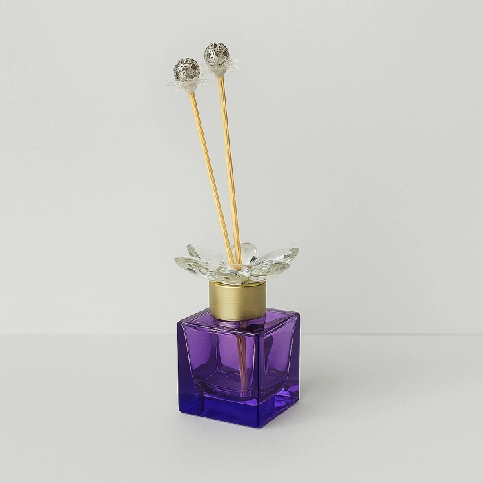 KRİSTAL KOKU ŞİŞESİ ÇUBUKLU ÇİÇEK TAŞLA SÜSLENMİŞ 25X8