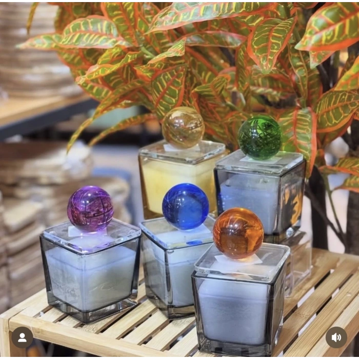 KÜRE KAPAKLI CAM MUMLUK 14X8