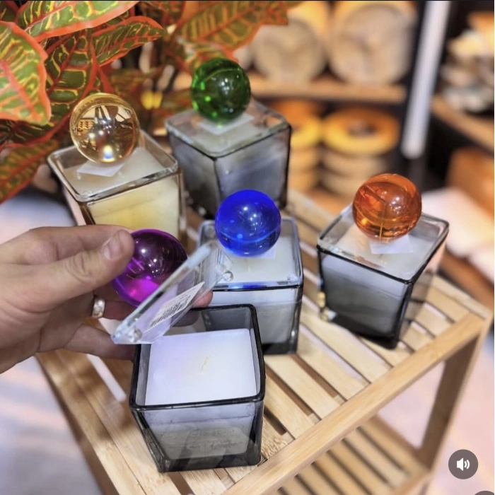 KÜRE KAPAKLI CAM MUMLUK 14X8