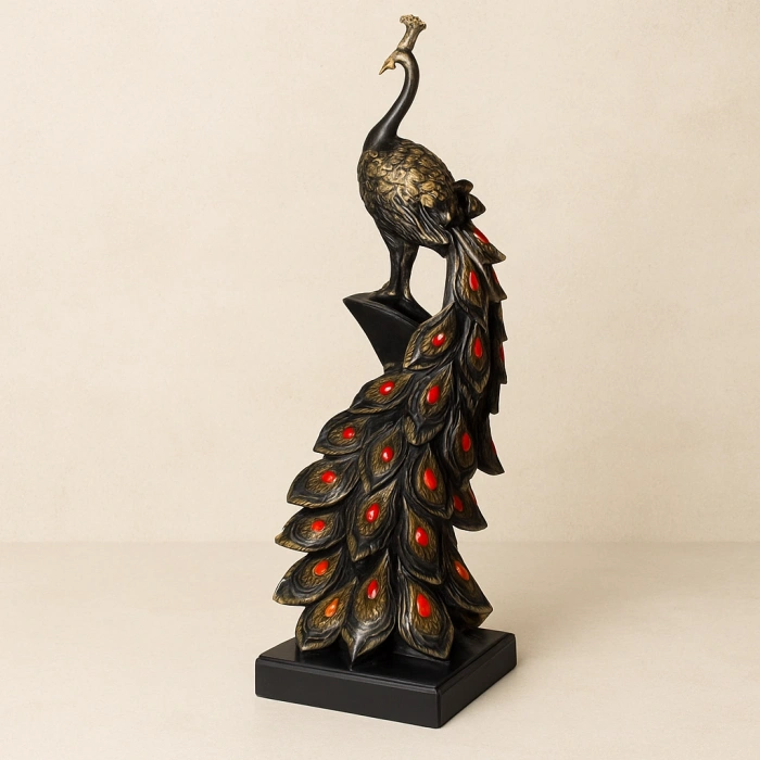 GÜMÜŞ KRİSTAL KUYRUKLU TAVUSKUŞU DEKOR HEYKEL 50x22 CM