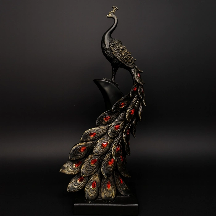 GÜMÜŞ KRİSTAL KUYRUKLU TAVUSKUŞU DEKOR HEYKEL 50x22 CM