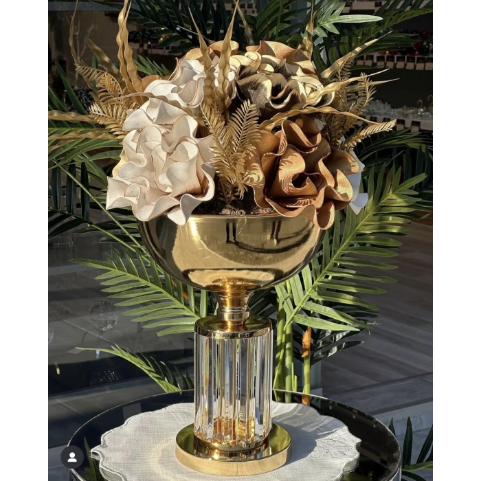 YAPAY ÇİÇEK ORTASI CAM FANUS AYAKLI VAZO 45X31