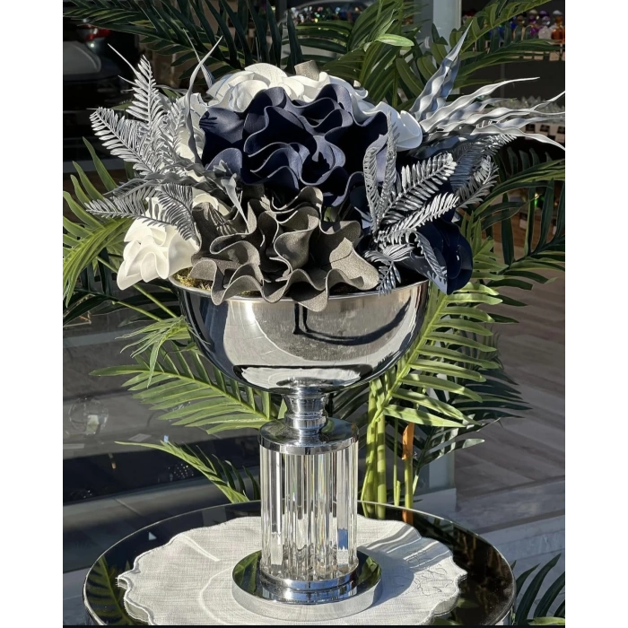 YAPAY ÇİÇEK ORTASI CAM FANUS AYAKLI VAZO 45X31