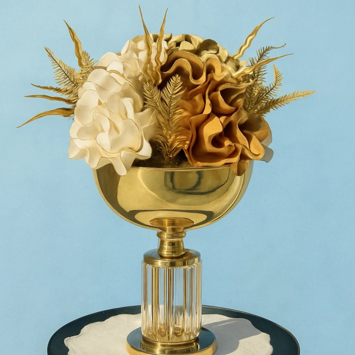 YAPAY ÇİÇEK ORTASI CAM FANUS AYAKLI VAZO 45X31