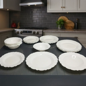 24 PARÇA BEYAZ PORSELEN YEMEK TAKIMI -TIRTIKLI LÜX SERİ 6 KİŞİLİK