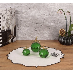 KRİSTAL CAM ELMA DEKOR SETİ - 3 LÜ GOLD SAPLI 20X15