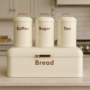 4 LÜ MUTFAK SETİ EKMEKLİKÇAY KAHVE ŞEKERLİK KREM 43x20