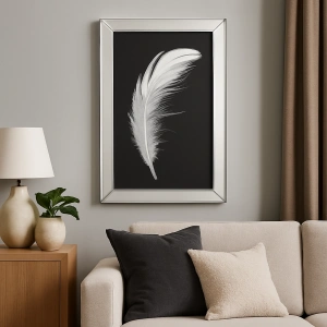 AYNA ÇERÇEVELİ BEYAZ TÜY DESENLİ DUVAR TABLOSU