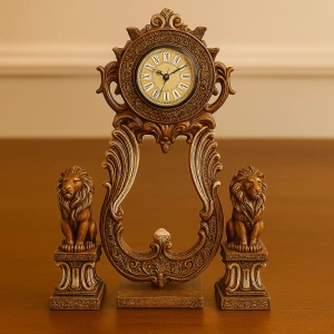 ASLAN FİGÜRLÜ DEKORATİF MASA SAATİ KRALİYET TARZI 40X28