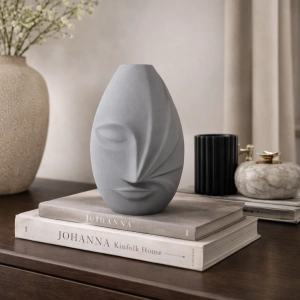 Modern Yüz Figürlü Dekoratif Gri Seramik Vazo 29*19