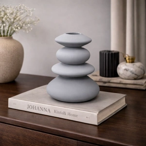 Zen Formlu Mat Seramik Dekoratif Taş Vazo